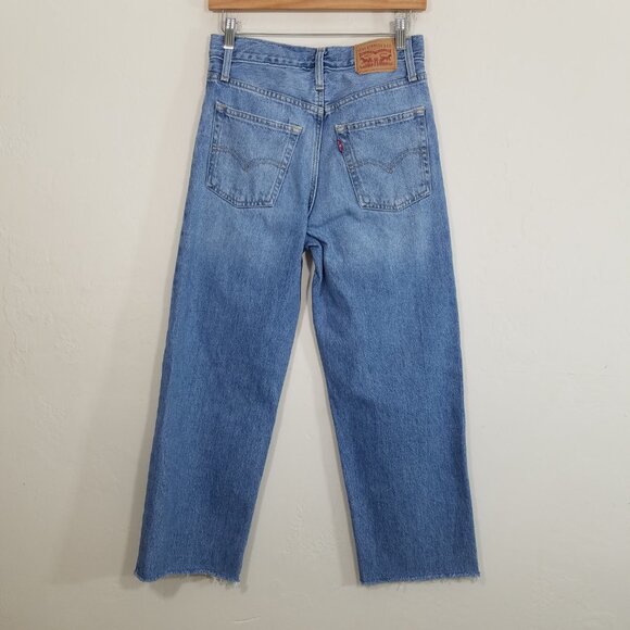 Levi's '94 Baggy Cropped Raw Hem Distressed Jeans Blue Size 25 - Picture 5 of 6